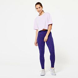 DOMYOS Dámske legíny na fitnes Slim Fit+ 500 s potlačou modré L (W33 L31)