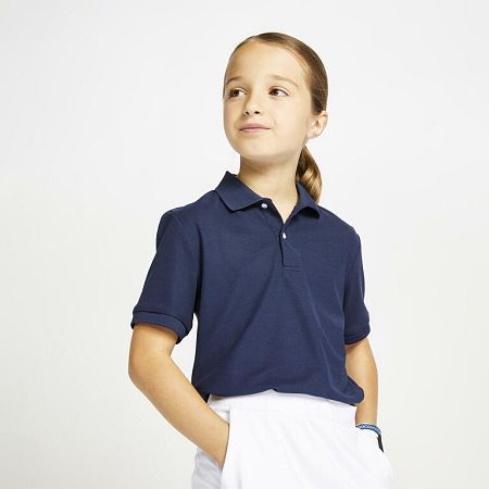 INESIS Detská golfová polokošeľa do mierneho počasia tmavomodrá 14-15 r (161-172 cm)