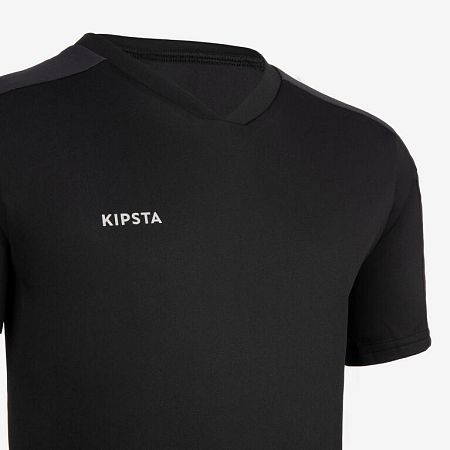 KIPSTA Detský futbalový dres Essentiel s krátkym rukávom čierny 4-5 r (103-112 cm)